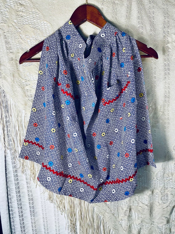 Vintage Floral Apron, Handmade Blue & White Short Kitchen Apron