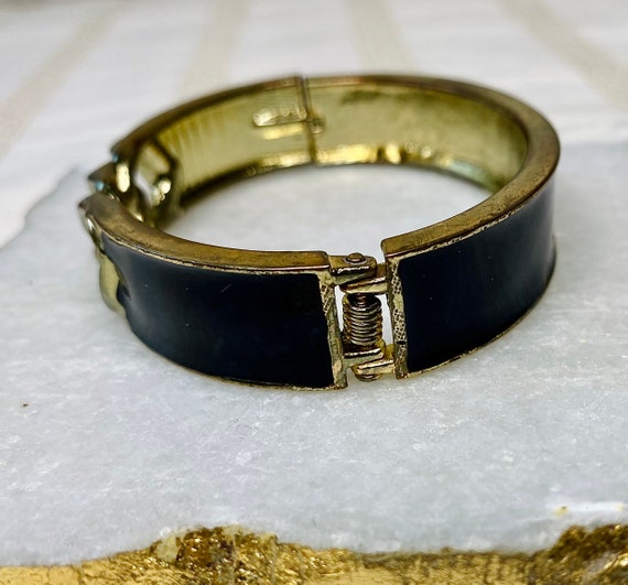 Vintage MidCentury Black & Gold Color Cuff Bracel… - image 5