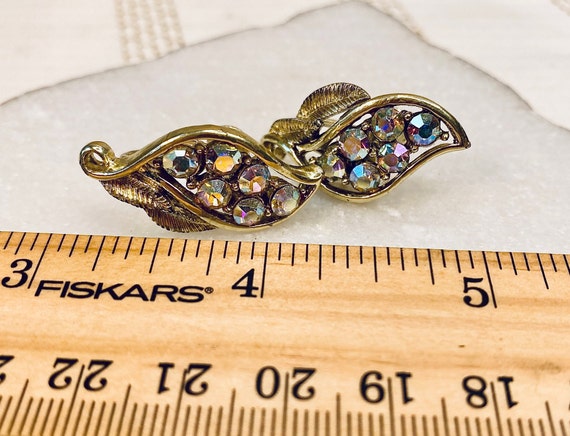 Vintage Gold Leaf Gemstone Earrings - image 2