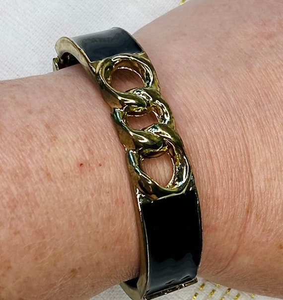 Vintage MidCentury Black & Gold Color Cuff Bracel… - image 4