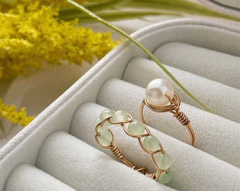 gemstone & pearl ring stack