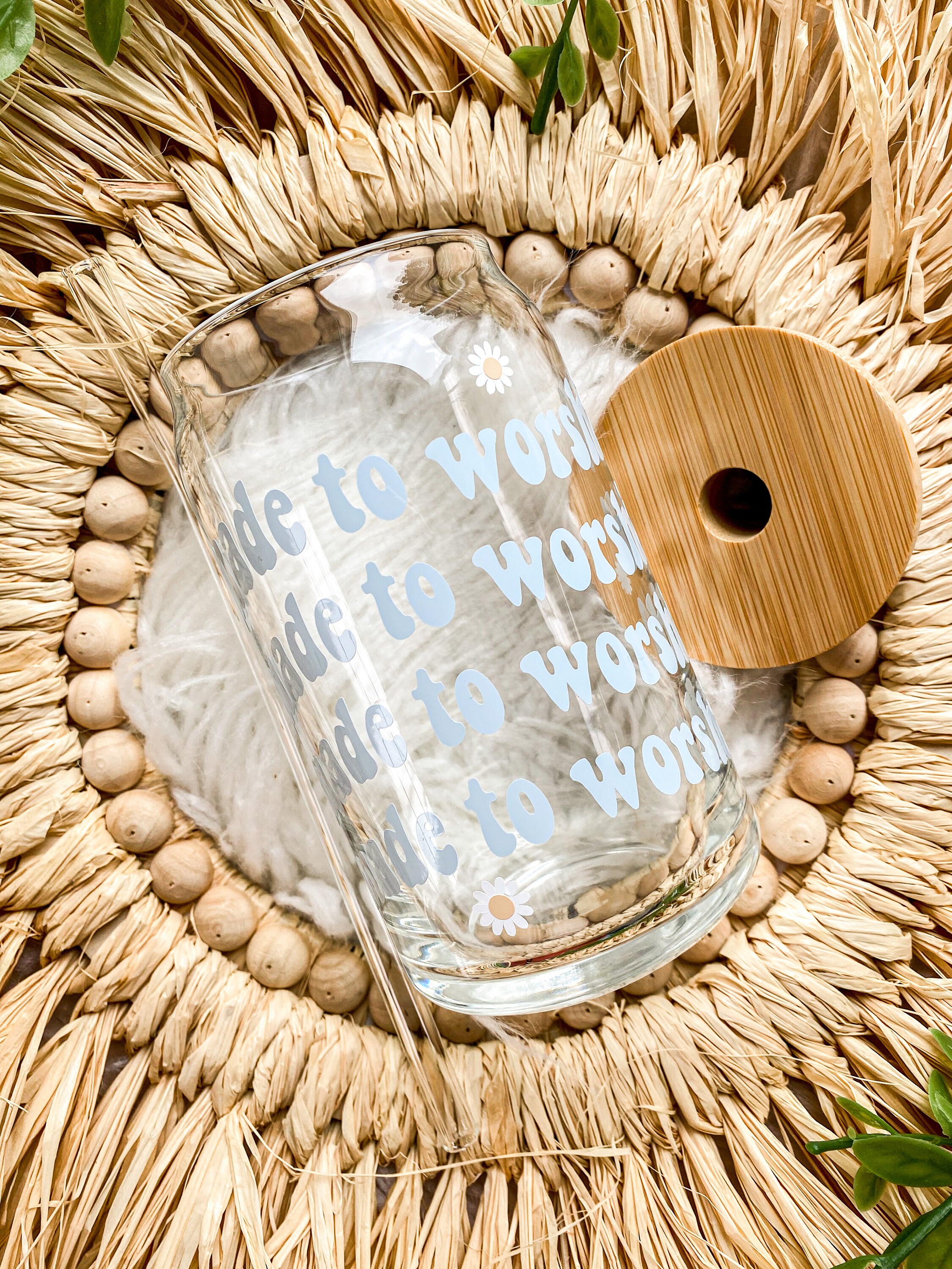 Cute MOTIVATION Theme With STRAW LID Iced Coffee Glass Can 