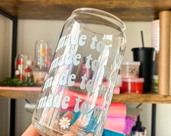 Made To Worship Glass Can Tumbler With Lid and Straw, Christian Gift
