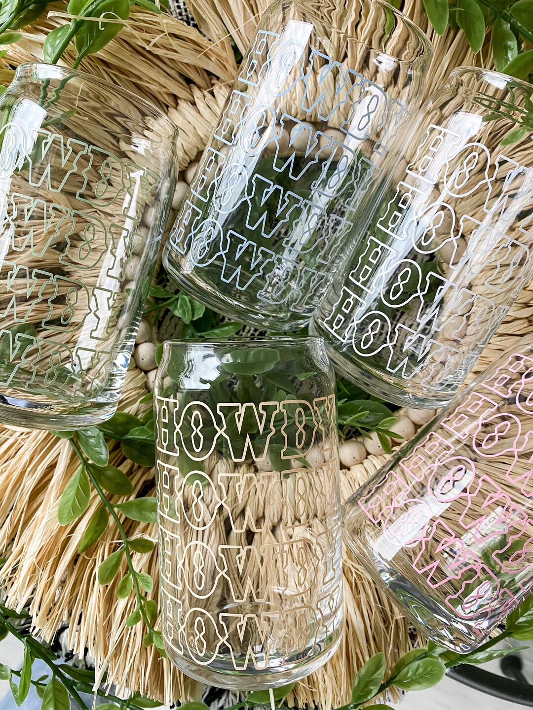 Howdy Glass Can Cup With Lid and Straw, Western Inspired Glass Can