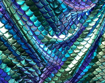Mermaid Scales Iridescent Blue Purple and Green Foil Four Way Stretch ...
