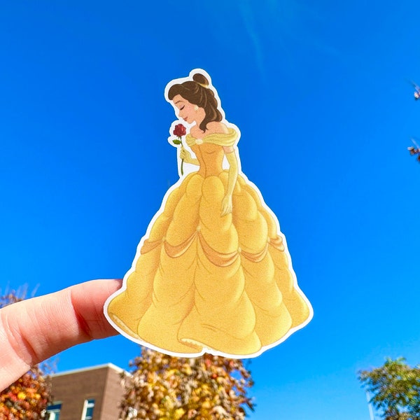 Disney Princess Belle Beauty and the Beast With Rose Waterproof Matte Sticker for Laptops Water bottles and more | FREE SHIPPING!