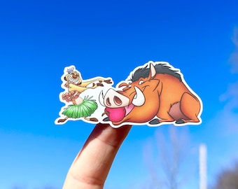 Timon and Pumbaa Hula Dancing Sticker, Lion King Disney, Waterproof