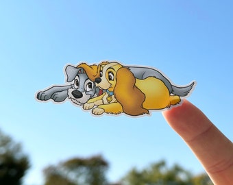 Lady and the Tramp Waterproof Sticker, Disney Dog Hugging