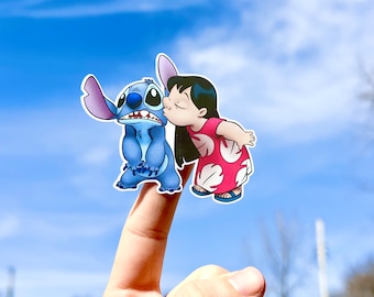 Lilo and Stitch Kissing Waterproof Sticker, Disney