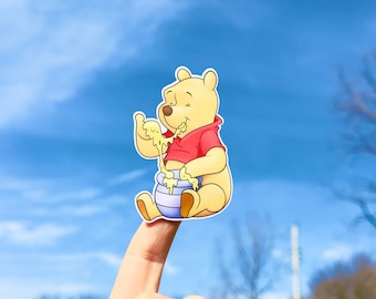 Winnie the Pooh Eating Honey Sticker, Laptop Sticker