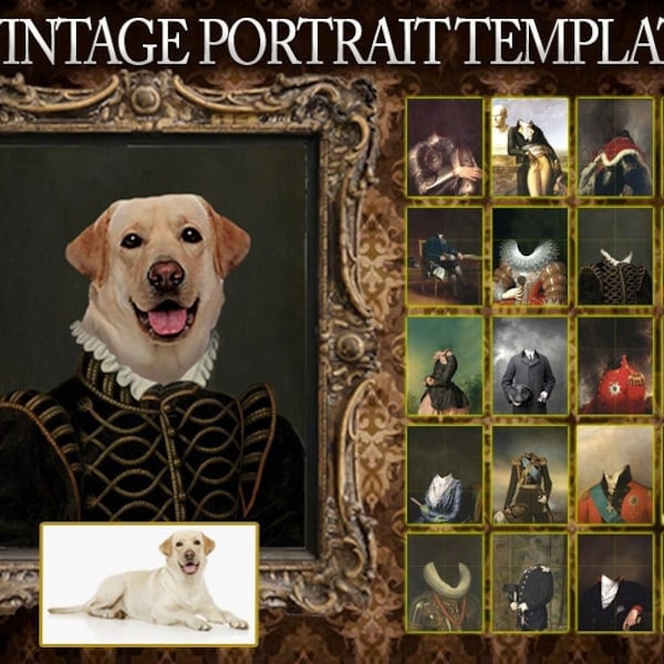 20 vintage Portrait Templates - Royal Pet, Overlay, Oil Painting Digital - 20 Jpeg Downloads
