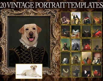 20 plantillas de retratos vintage - Royal Pet, Overlay, Oil Painting Digital - 20 descargas Jpeg
