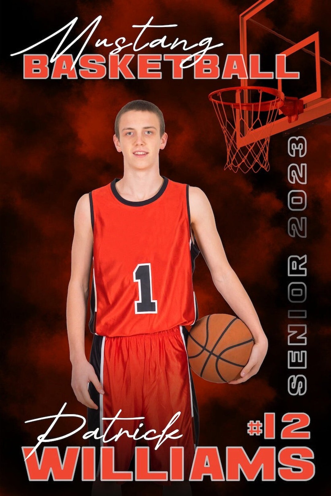 Basketball Backdrop Senior Banner Template Red, Blue, Orange, Yellow
