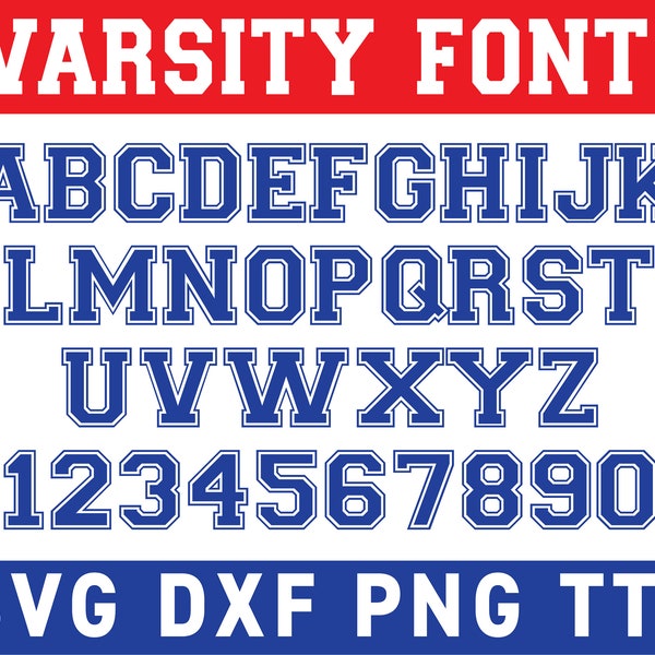 Varsity Font #2 TTF + AI+ SVG + dxf + Eps Varsity Alphabet, Sports Font, School Font, College Font, Digital Download