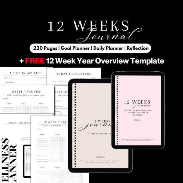 Digital 12-Week YEAR Planner | 12 Week Year-Printable Weekly Organizer for Productivity and Goal Setting | Time Management and Habit Tracker