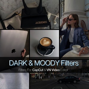 May include: A collage of images with a dark and moody aesthetic. The images include a black leather handbag with the word "JACQUEMUS" on it, a laptop computer, a cup of coffee with latte art, a person wearing sunglasses and a blue blazer, and a street scene at night.