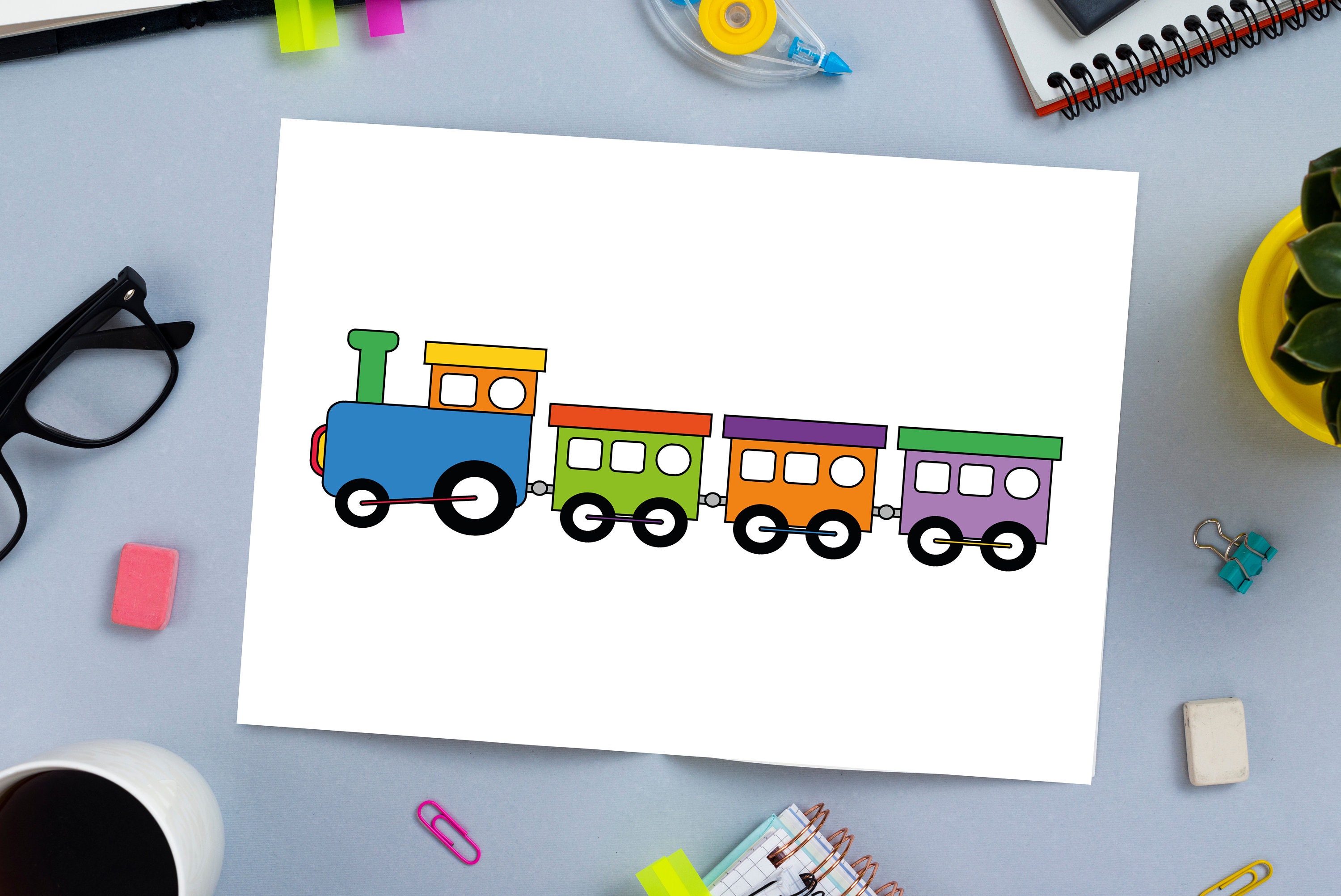 Printable Train, Train Cut and Glue, Train Coloring Sheet, Digital File ...