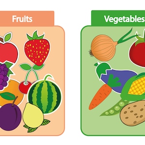 Attività di cernita di frutta e verdura stampabile, Primi anni, Tempo di apprendimento Apprendimento prescolare, FILE DIGITALE