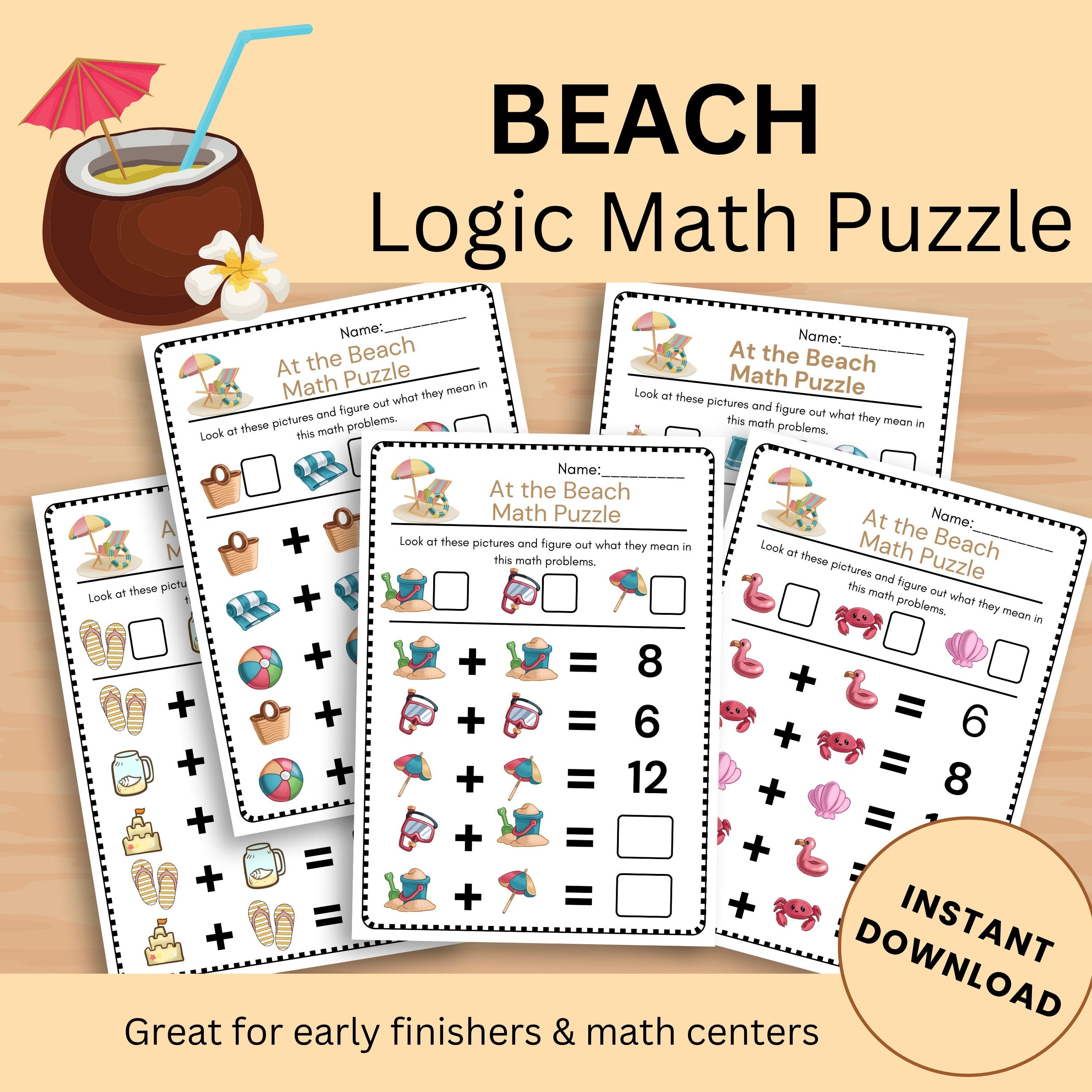 Beach Addition Doubles Puzzle | Printable Summer Math Game | Early ...