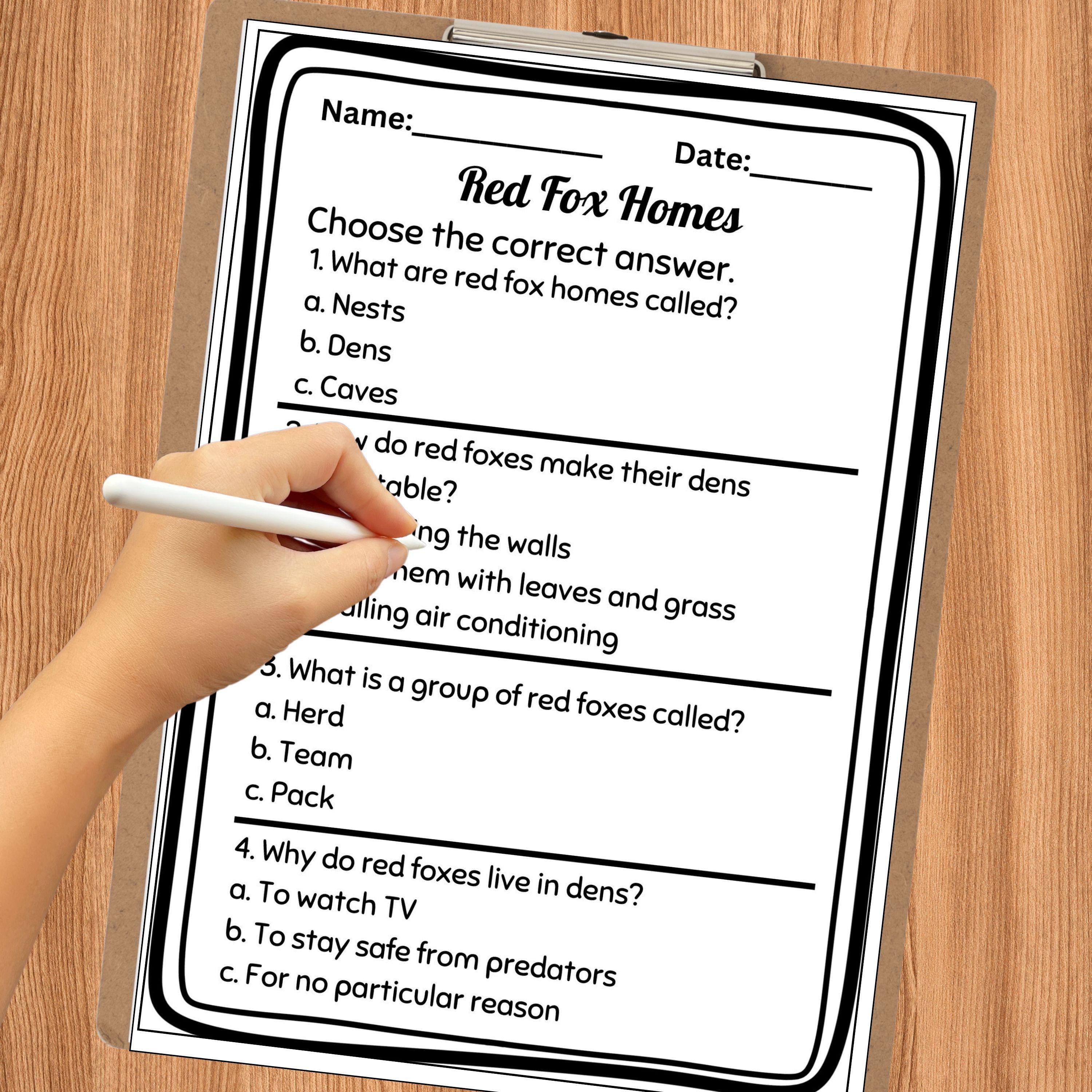 Red Fox Reading Comprehension Worksheets | Nonfiction Animal Passages ...