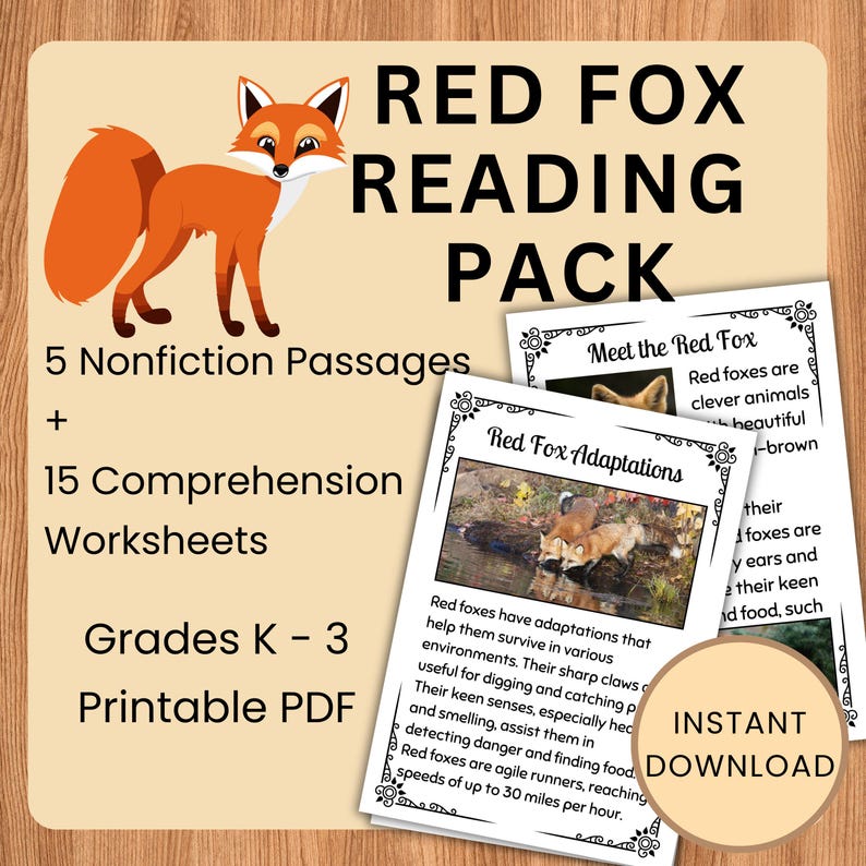 Red Fox Reading Comprehension Worksheets | Nonfiction Animal Passages ...