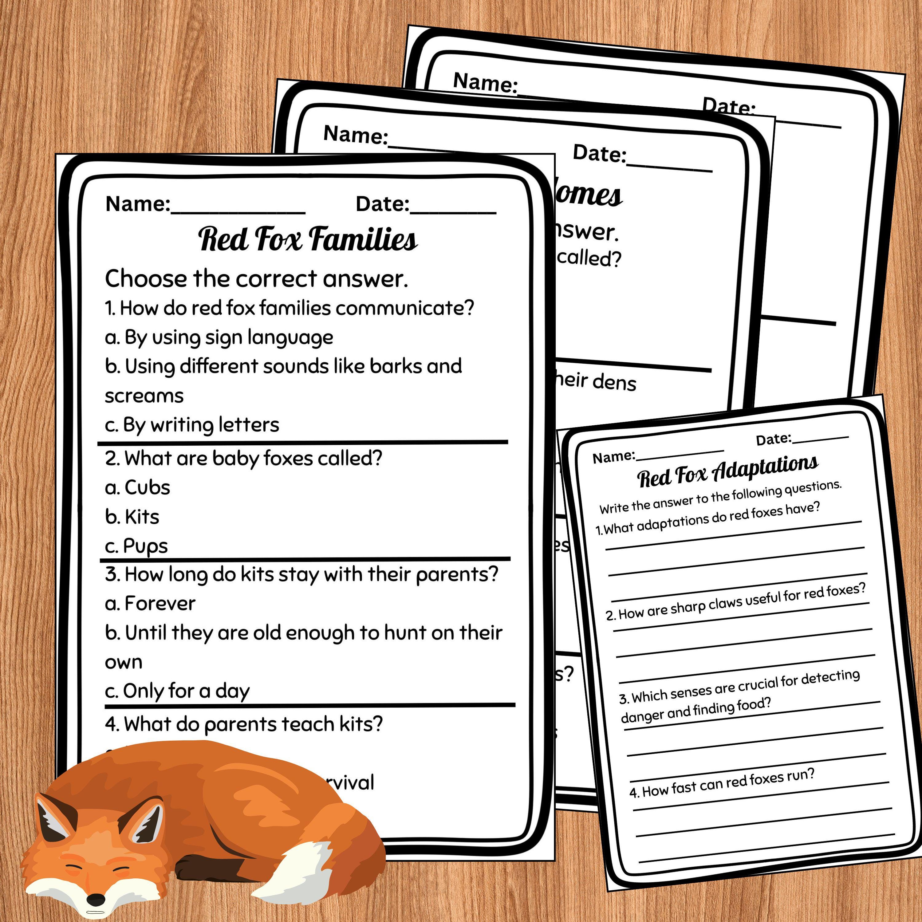 Red Fox Reading Comprehension Worksheets | Nonfiction Animal Passages ...