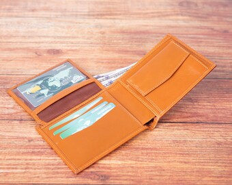 Full Grain Leather Bifold Wallet, Handmade, Personalized