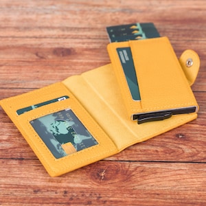 Visitekaartjestasje, leren kaarthouder, portemonnee mechanisme, volnerf leer minimalistische stijl portemonnee, creditcardportemonnee, jubileumcadeau