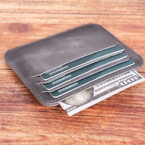 Handgemaakte portemonnee, creditcardportemonnee, visitekaarthouder, slanke leren portemonnee, dunne kaarthouder, volnerf leren portemonnee, huwelijkscadeau