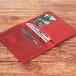 Slanke leren portemonnee, gepersonaliseerde dunne leren creditcardhouder, visitekaarthouder, tweevoudige damesportemonnee, damescadeau, huwelijkscadeau