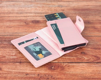 Leather RFID Wallet: Slim Credit Card Case, Pop-Up Card Holder