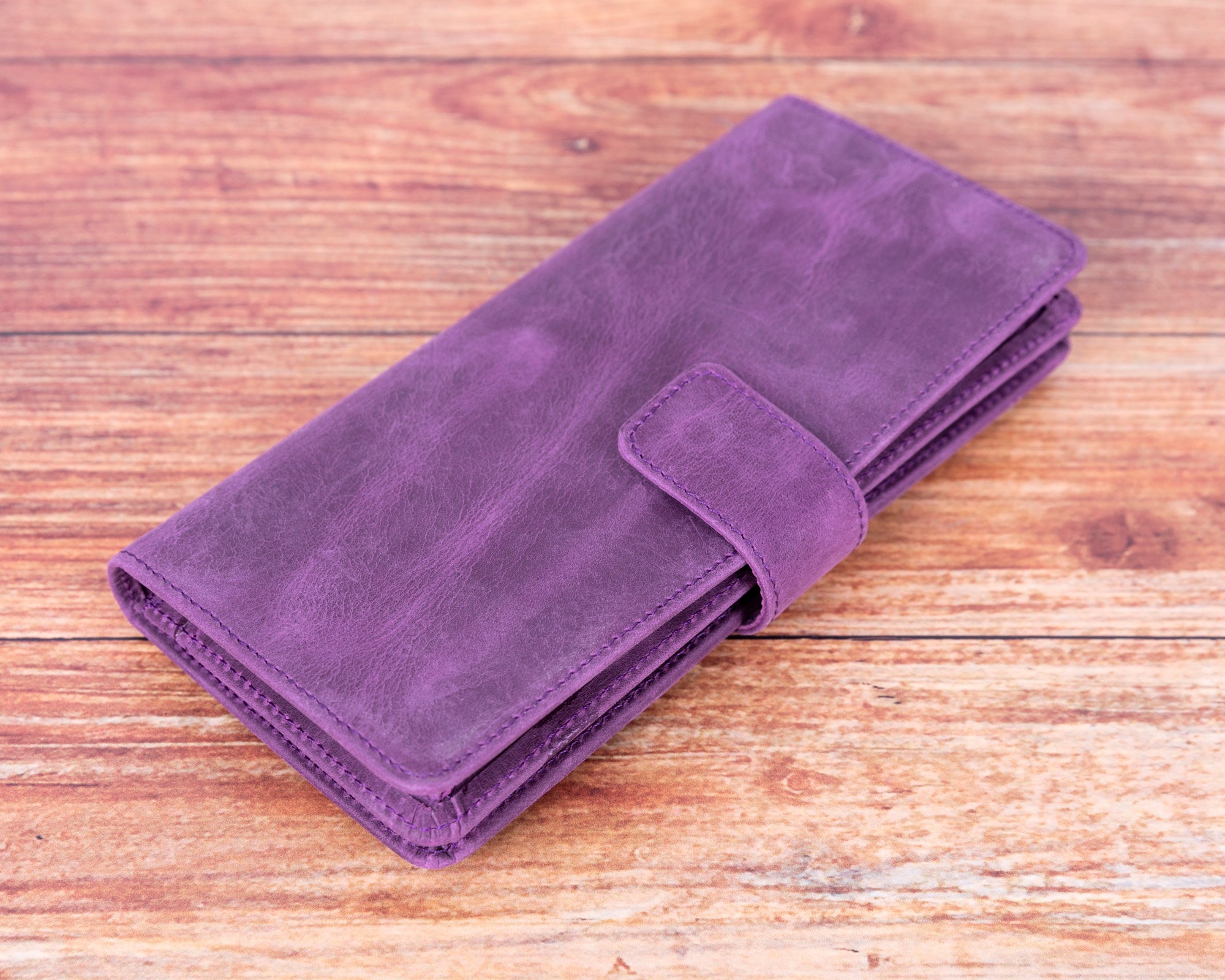 Full Grain Leather Wallet, Purple Leather Wallet, Customized Card