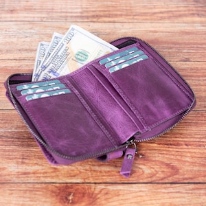 Dames portemonnee cadeau, hoesje creditcard, leren handgemaakte portemonnee rits, portemonnee visitekaartje, portemonnee gepersonaliseerd cadeau, jubileumcadeau