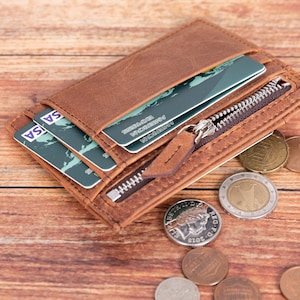 Leren portemonnee, op maat gemaakte portemonnee, slanke leren portemonnee voor mannen, gepersonaliseerd cadeau, dameskaarthouder, visitekaartjeshouder, lederen muntzakje