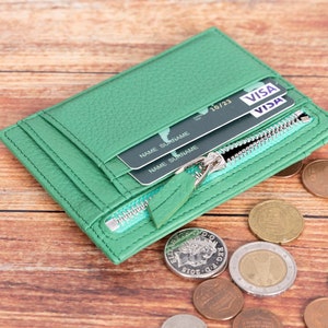 Creditcardhouder, visitekaarthouder, dunne leren portemonnee, dunne leren tas, gepersonaliseerd cadeau, op maat gemaakt handgemaakt muntzakje, leren tas