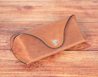 Personalized Full Grain Leather Glasses Case: Handmade Snap Closure
