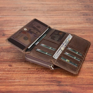 Portefeuille en cuir marron, Portefeuille personnalisé, Portefeuille fait main, Portefeuille, Porte-cartes de visite, Porte-cartes de crédit, Cadeau personnalisé pour femme