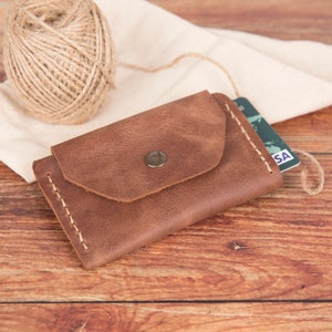 Portefeuille fait main, pochette pour cartes de crédit en cuir fine, porte-cartes de visite, cadeau personnalisé, portefeuille pour homme, cadeau fête des pères, cadeau d'anniversaire/marron