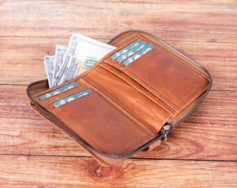 Leather Zip Wallet: Personalized Bifold Card & Coin Pouch