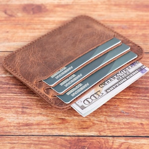 Slanke leren portemonnee, gepersonaliseerd cadeau, leren kaartetui, aangepaste herenportemonnee, visitekaarthouder, creditcardportemonnee, dunne geldhoes