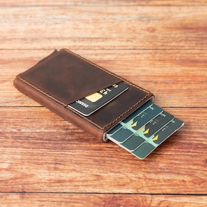 Cartera personalizada, Cartera de cuero, Cartera para hombre, Cartera para mujer, Cartera grabada, Regalo de cumpleaños, Cartera delgada, Cartera bloqueadora RFID