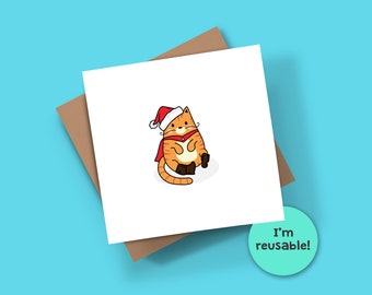 Christmas Cat Card, Puss in Boots Inspired, Reusable, Geeky Greeting Card