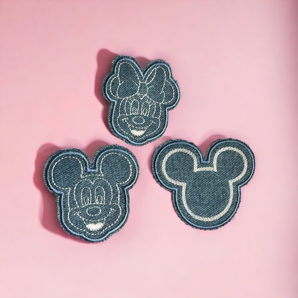 Mickey Denim Iron On Patch, Mickey Denim Head Shape Patch, Mickey Denim Iron On Patch