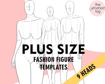 Plus Size Fashion Figure Template/ Curvy Croqui Templates • 9 Head Model Figures Background Less PNG, With Face & Hair