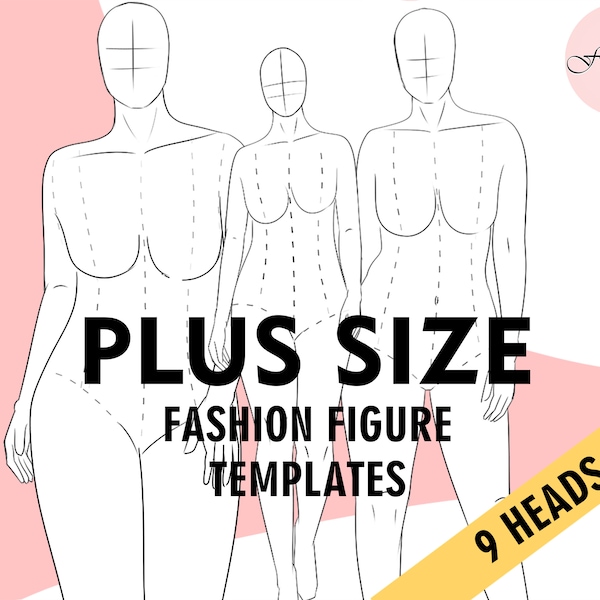Plus Size Fashion Figure Template/ Curvy Croqui Templates • 9 Head Model Figures Background Less PNG, With Face & Hair