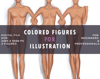 Colored figures for drawing Female Painted figure Fashion illustration Draw For clothing design Women's Clothing Apps Digital PDF