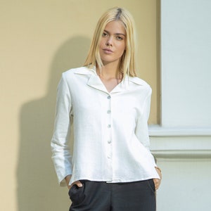 Linen collar shirt with embroidery BRUSSELS / White Linen Shirt / Linen Top image 1