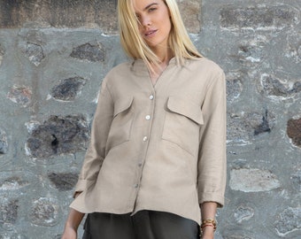Oversize linen shirt with flap pockets VALETTA