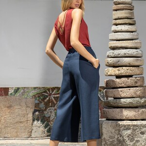 Linen Sleeveless Top With Open Back With Straps MADRID / Linen Top / Red Linen Top / Linen Cami image 3