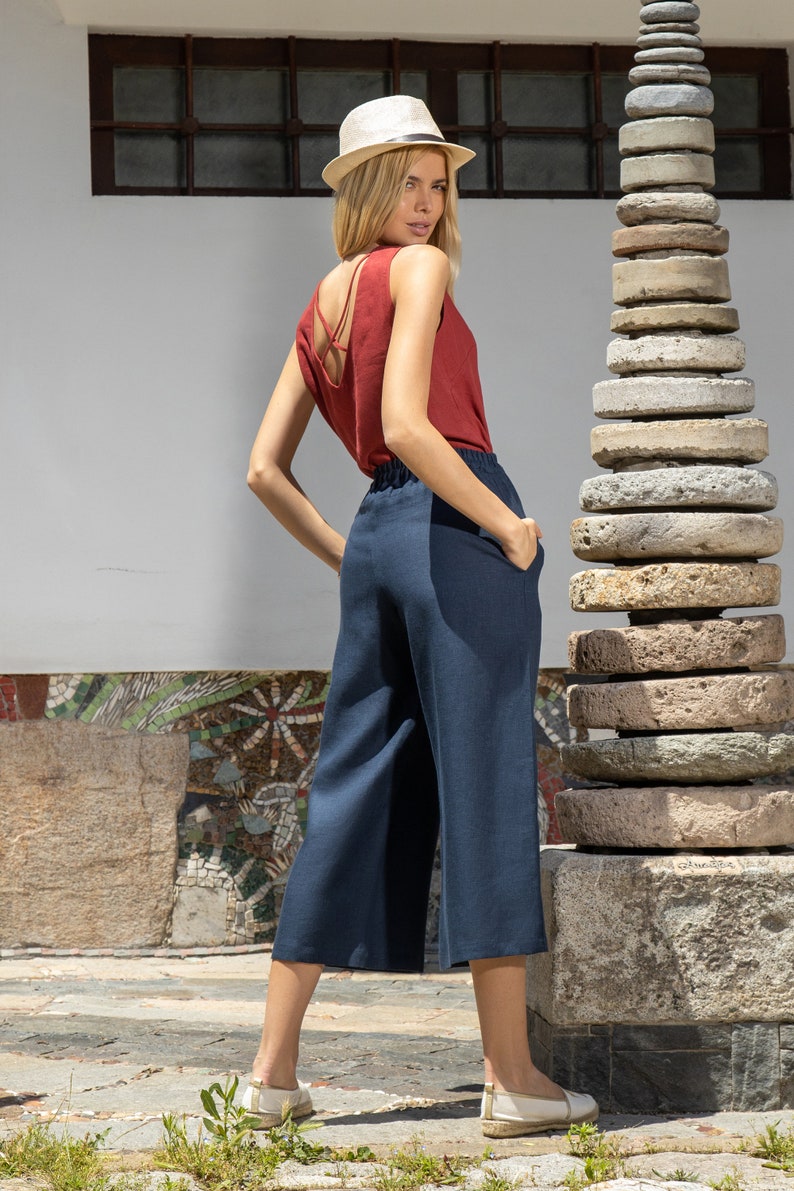 Linen Sleeveless Top With Open Back With Straps MADRID / Linen Top / Red Linen Top / Linen Cami image 3